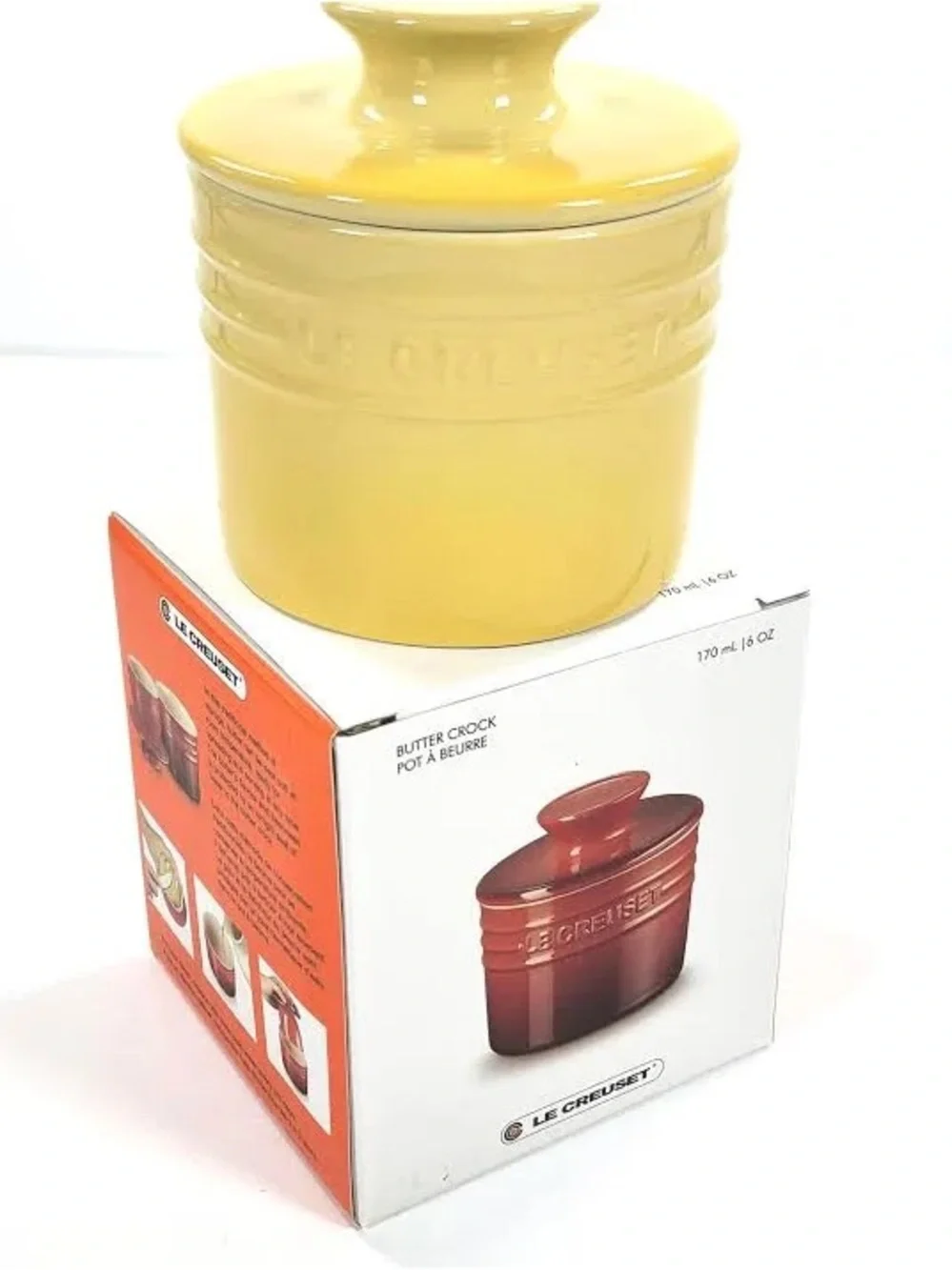 NEW Le Creuset Yellow Camomile Stoneware Butter Crock with Lid European Style